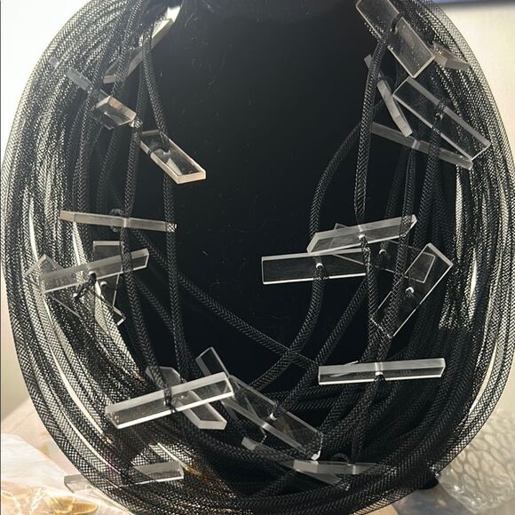 Accessories - Christina Brampti 12 Inch Statement Necklace With Black Mesh & Plexiglass